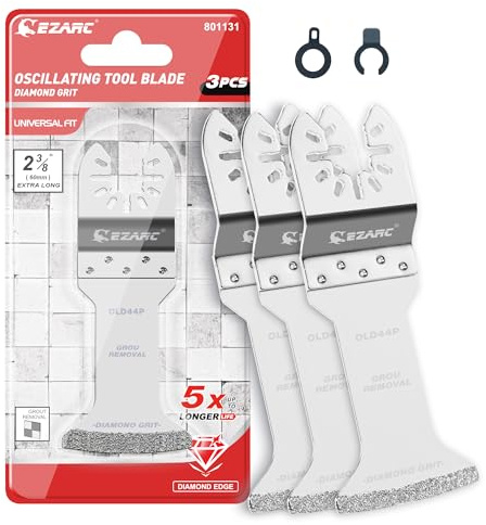 EZARC Diamant Multitool Sägeblätter extra große Reichweite, Mörtel, 3tlg | Extra große Reichweite, Diamant-Schneidkante, Schnittbreite 1,6 mm, bis zu 5-mal längere Lebensdauer, seitlich oszillierend
