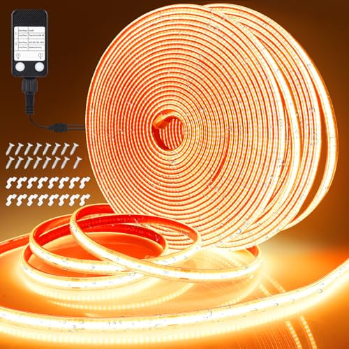 StarryEver COB LED Streifen Außen Strom, 20M 6400LED Warmweiß IP67 Wasserfest LED Stripes Dimmbar Outdoor, Lichtband LED Selbstklebend, LED Band für Garten Balkon Küche Innen Wohnzimmer