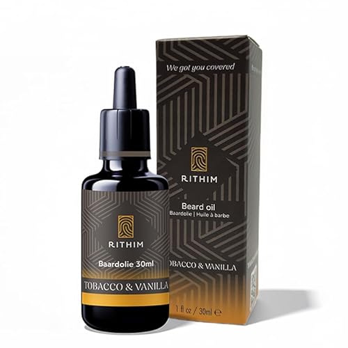 Rithim Tobacco & Vanilla skäggolja 30 ml – skäggvård | Intensiv gentleman doft | Känslig hud | Skäggfoder med baobab & Abyssinian Oil etc