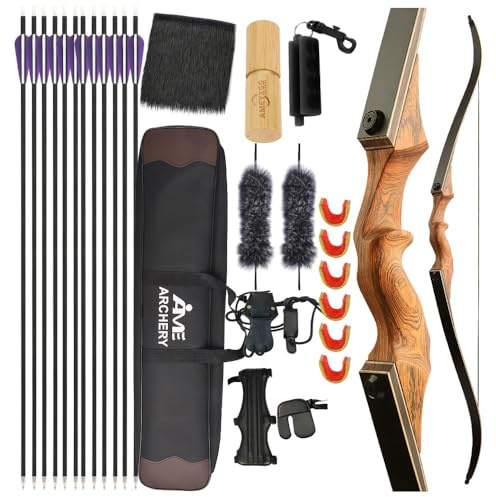 PYMUST Hunter Arco Ricurvo per Adulti 60 Arco Ricurvo in Legno per la Caccia All'aperto Kit Arco Mano Destra per la Pratica del Bersaglio (60lbs)