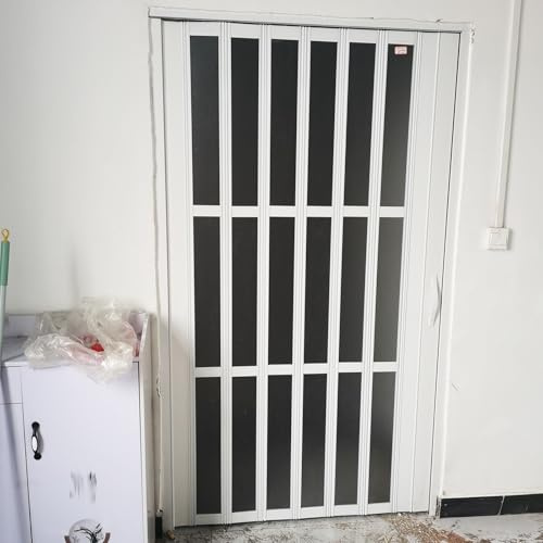 PVC-fälldörrar, dragspelsdörrar Vit 205 cm dragspelsvikdörr med handtag i akrylglas flera storlekar(170x205cm/66.9x80.7in)