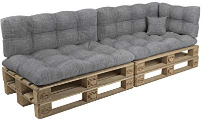 POKAR Palettenkissen 6er Set: 2X Sitzkissen 120x80 + 2X Rückenkissen 120x40 + Seitenkissen + Dekokissen | Gesteppte Palettenauflage für Loungemöbel | Oeko-TEX | Made in EU | Grau
