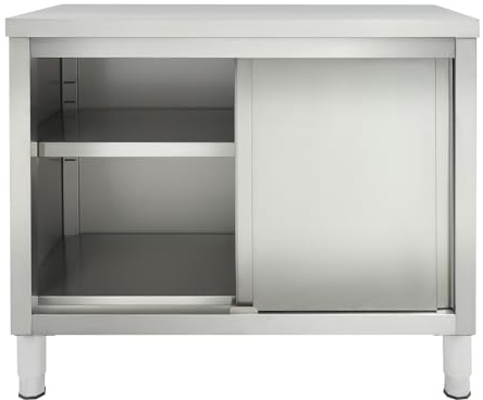 banborba Armadio da lavoro con ante scorrevoli, piano da lavoro in acciaio inox, armadio con piano da lavoro per cucina, armadio autoportante in acciaio inox, tavolo in acciaio inox per cucina