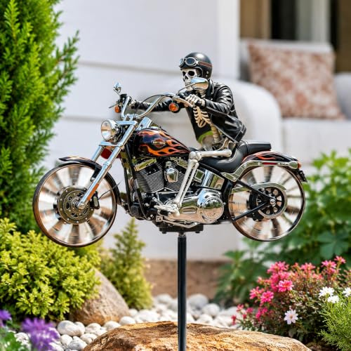 Molinillo Viento Moto Calavera Anti Palomas para jardín | Molinillo de viento moto calavera, espanta palomas ahuyentador de palomas, decoración de jardín con veletas de viento.
