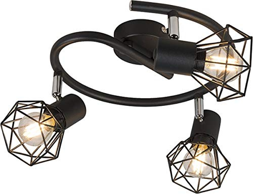 Qazqa Verstellbarer Deckenstrahler, Deckenspot - Mosh - Schwarz, max. 40W, Geeignet für LED, 42cm, Rund, 3-flammig, Ideal als Wohnzimmerlampe, Küche lampe und