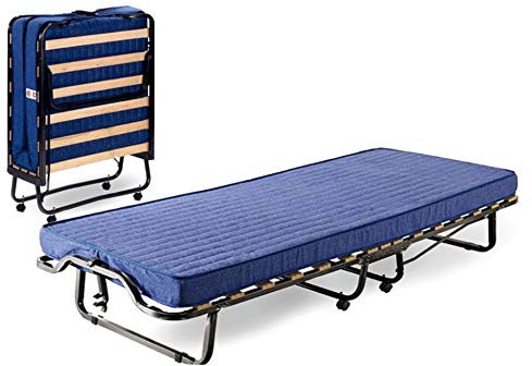 Bett Bett Gästebett Klappbett Eisen rostfrei mit Rollen und Matratze Gästebett Camping Zubehör Camera Camerata Notfall mit 15 Latten aus Holz getestet und zertifiziert Europäischen Normen