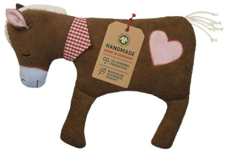 Efie Bio-Kuschelkissen XL, Pferd braun mit Herz, Made in Germany, GOTS Zertifiziert, nachhaltig