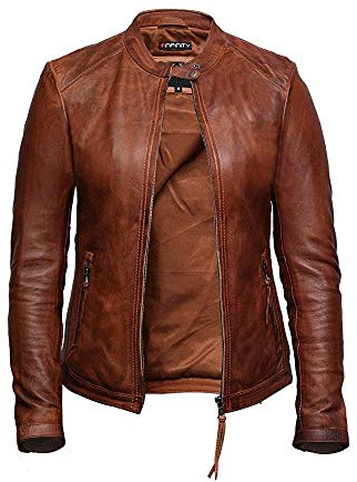 BRANDSLOCK Damen Echtleder Bikerjacke Lammfell Vintage