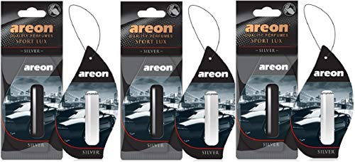AREON Liquid Lufterfrischer Auto Duft Sport Lux Silber Autoduft Duftflakon Parfüm Flakon Aufhängen Hängend Anhänger Spiegel 5ml Schwarz 3D Set (Silver Pack x 3)