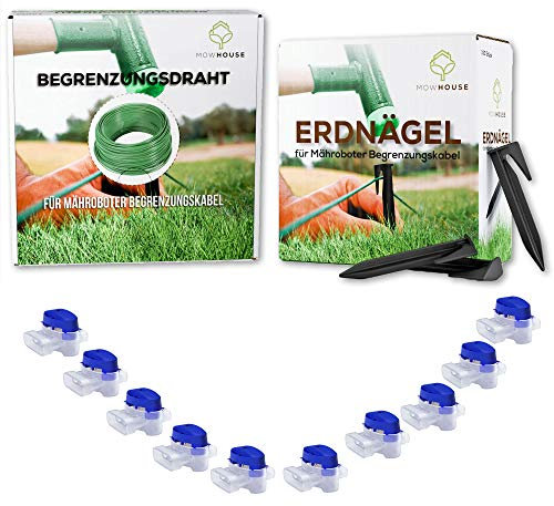 MOWHOUSE Mähroboter Installation Kit L - 300 m Begrenzungsdraht - 400 Erdnägel - 10 Kabelverbinder
