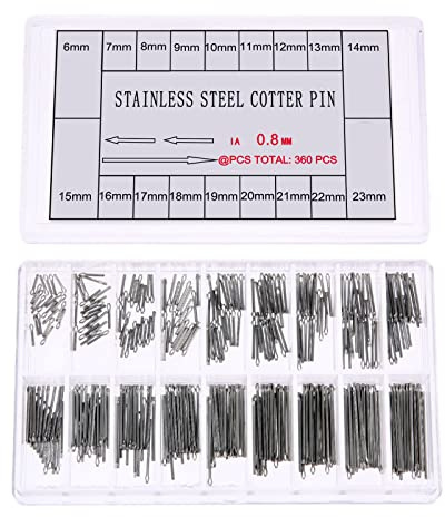 Hicello 360PCS Watch Band Link Cotter Pin, Stainless Steel Watch Strap Link Tool Assortment Length 0.23''-0.9''/6-23mm Dia. 0.8mm