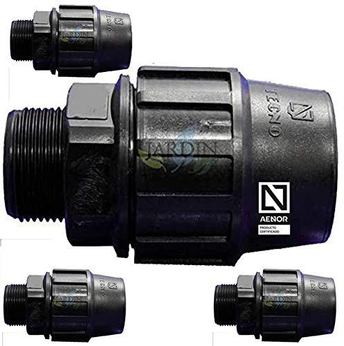 Suinga Pack 4 Enlace Macho Polietileno 25mm x 3/4 para Tuberia de polietileno 25 mm | Enlace rosca macho 25 Aenor | Conector riego, negro
