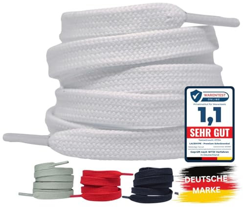 LaceHype 2 par platta premium skosnören [10 mm breda] LC1 slitstarka skoband, ersättningsväskor av polyester för sneakers, sportskor, löparskor, sneakers (vita, 120)