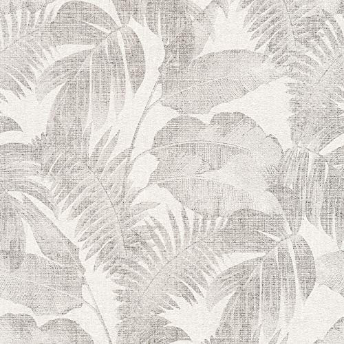 Papier peint gris et blanc 373962 | Tropical | Feuille | Entrée, couloir & chambre | Clair