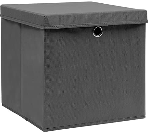 vidaXL 4x Aufbewahrungsbox mit Deckeln Zusammenklappbar Spielkiste Regalkorb Faltkiste Korb Kinderbox Box Kiste Faltbox 28x28x28cm Grau