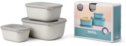 Mepal Multischale Cirqula Rectangular 3-teiliges Set - Mikrowellen Geschir - Geignet als Aufbewahrungsbox, Kuhlschrank, Gefrierschrank & Mikrowellengeschirr - 750, 1500 & 3000 ml - Nordic white
