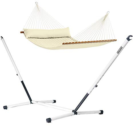 LA SIESTA - Alabama Vanilla - Gefütterte Stabhängematte Kingsize + pulverbeschichtetem Stahl-Gestell