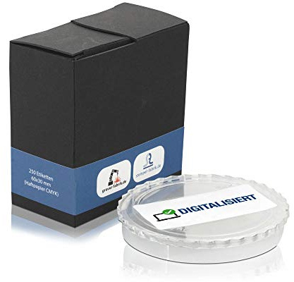 stempel-fabrik – “DIGITALISIERT” Aufkleber im Spenderkarton – 250 Stück Klebeetiketten á 60 x 30 mm zur Kennzeichnung von Dokumenten, Akten uvm. – selbstklebende Lagertext Etiketten für Buchhaltung