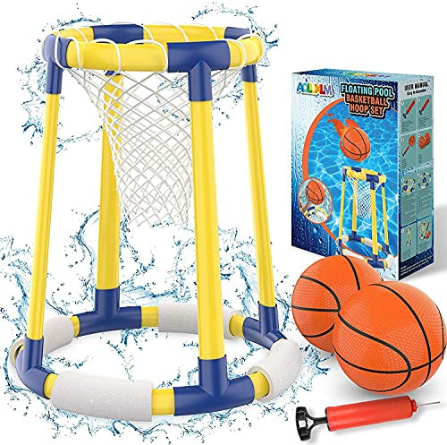 AOLUXLM Canestro da Basket Galleggiante per Piscine Indoor/Outdoor - Gioco Acquatico per Bambini 7-14 Anni e Adulti, Include 2 Palloni + Rete + Pompa, Struttura Rigida e Durevole