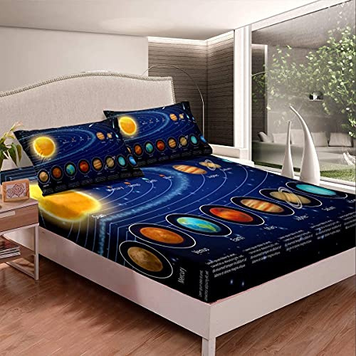 Juego de sábanas con sistema solar, galaxia, espacio exterior, para niños, niñas, universo, planetas, astronomía, sábana bajera ajustable para dormitorio, 2 piezas, tamaño individual