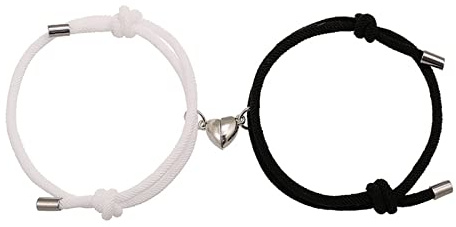 Aucuu Magnetiska armband för par, 1/2 par matchande armband justerbart handgjort sladdarmband, kärlekshjärta klockarmband present till par pojkvän flickvän älskare