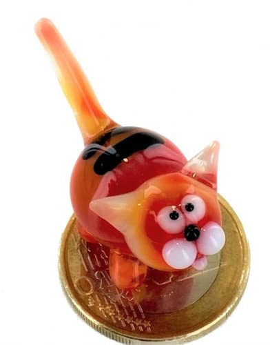 basticks Katze Rot Gelb Orange Mini - Miniatur Glas Tiger Samtpfote- Glastier- Deko Figur Setzkasten Vitrine