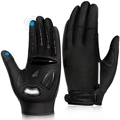 BIKINGMOREOK Bike Cycling Gloves for Men Women,Touchscreen Full Finger Shock-Absorbing 5MM Gel Pads MTB Road Bicycle Gloves for Mountain Biking,Running,Hiking,Outdoor Sports-Black-L