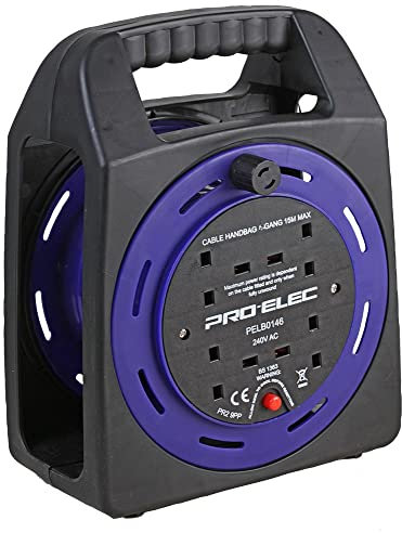 PRO ELEC PELB0146 4 Gang Empty Handbag Cable Extension Reel (NO LEAD INCLUDED)