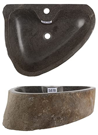 Wohnfreuden Waschbecken aus Naturstein grau rund 60 cm - Stein Aufsatzwaschbecken poliert mit Hahnloch in modernen Design