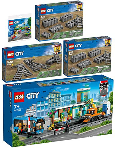 Lego City 5er Set: 60335 Bahnhof, 60238 Weichen, 2x60205 Schienen & 30588 Kinderspielplatz