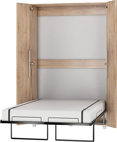 BIM Furniture Väggsäng, skåpsäng, teddy 120 x 200 cm, sängskåp, vertikal väggklappsäng, skåp med integrerad fällsäng, funktionell säng inkl. ribbotten (Sonoma-ek)