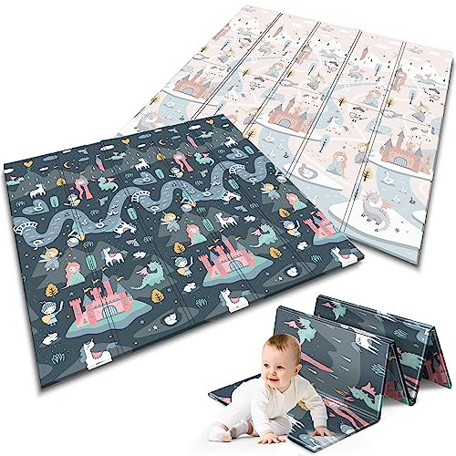 Nukido Doppelseitige Krabbelmatte Baby Krabbeldecke Matte Bodenmatratze Kinderzimmer Krabbelmatte Baby faltbar Bodenmatte Kinder Babyspielzeug 0-6 Monate Mehrfarbig 180x200x1 cm