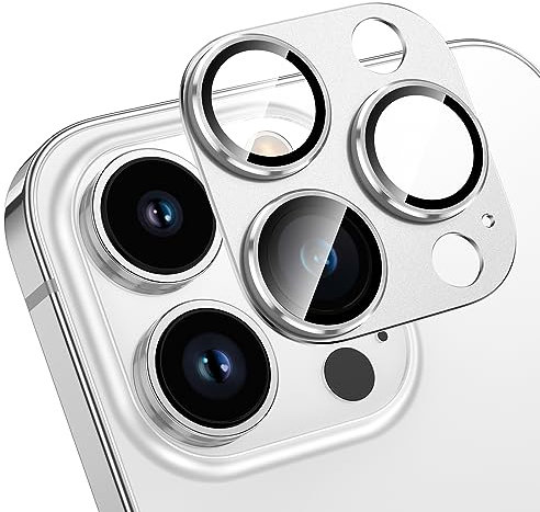 HWeggo for iPhone 15 Pro/iPhone 15 Pro Max Camera Lens Protector,9H Tempered Glass Camera Cover,All-in-one Aluminum Alloy Metal,Anti-Scratch Matte Case Friendly(Silver)