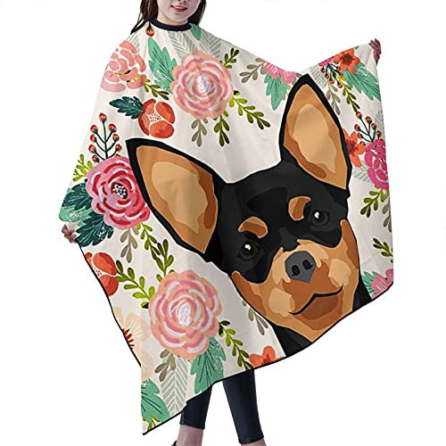 ReesEt Haarschnitt-Schürze mit Welpen-Blumenmuster, lustigem Hund und Blumen, professioneller Salon-Haarschneideumhang, Friseurumhang, 140 x 168 cm