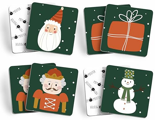 Memo Spiel I WEIHNACHTEN I Xmas Geschenk für Nikolaus und Weihnachten mit der Familie I Weihnachts Memo mit 44 Karten/22 Paaren I extradicke Karten 4,5x4,5 cm I im Natur-Karton von MEMO MEISTER