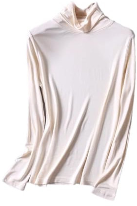 Vsadsau T-shirt da donna in viscosa di seta a collo alto a maniche lunghe con fondo termico per autunno inverno, Colore carne., XL