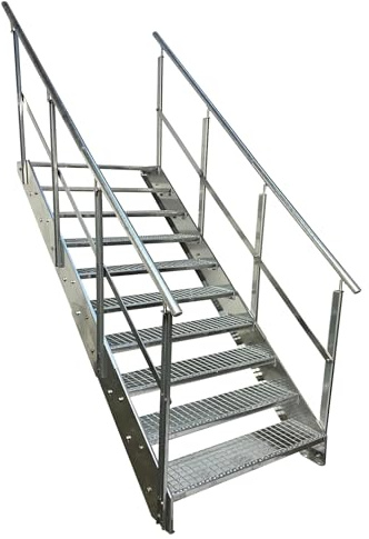 Kaminbau Mierzwa Scala in acciaio di alta qualità con ringhiera su entrambi i lati, completamente zincata/10 gradini (larghezza 1200 mm) (altezza 190 cm), resistente alle intemperie