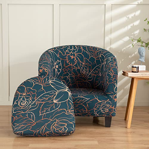 Morbuy Sesselbezug Stretch, 2er Set Sessel Überzug Universal Sesselhussen Waschbar Sesselüberzug Hussen Cocktailsessel Clubsessel Überzug - Weich, Elastisch, Moderne Drucke (Grüne Blume)