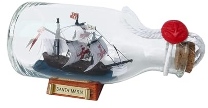 FLADO Barco en Botella de Vidrio, Modelo de Barco Santa María en Botella, Regalos de Cumpleaños de Navidad para Niños, Amigos y Familiares(12 * 5.5 * 7.5cm)