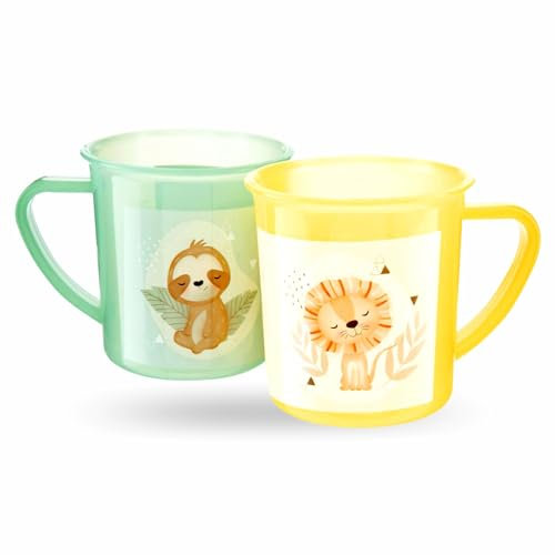 Plastic Cups With Handles Kids Travel Cup Camping Mug Reusable Baby Drinking Mugs To Drink Coffee Hot Cold Tea Milk Water Juice Drinks Coloured Unbreakable Lightweight Bpa Free For Childrens Pack (2)