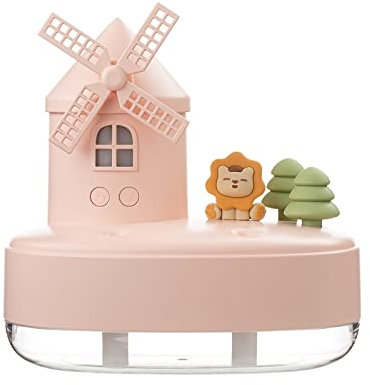 Humidificadores para dormitorio Humidificador de aire de molino de viento de 650ml, humidificador de aire de escritorio silencioso con luz LED y música encantadora, adornos de decoración Humidificador