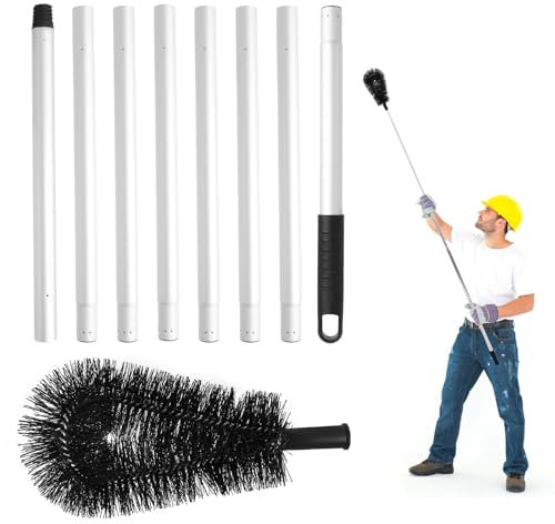 Brosse de nettoyage de gouttière avec manche long de 2,7 m - Outils de nettoyage de gouttière avec 8 rallonges - Flexible - Outil de nettoyage de gouttière pour enlever facilement les feuilles et les