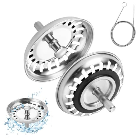 Sink Strainer Plug Replacement 79mm Stainless Steel Thickened Sink Stopper | 2-pack Kitchen Drainer Plug, Strainer Plug Filter With Rubber Seals Fits Waste Plug Basket, Rust-free Drain Stopper Plug
