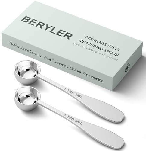 BERYLER 2PCS 1tsp(1/3tbsp, 5 ml) Single Measuring Spoon, Stainless Steel Individual Teaspoon, Metal Measure Scoop with Gift Box