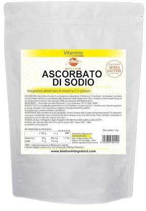 Ascorbato di Sodio 1 kg, Vitamina C in Polvere ad Azione Antiossidante, Sostanza Pura Senza Eccipienti (1 Busta da 1 Kg) Laboratori Bioline - Qualità Italiana
