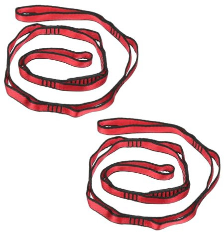 PATIKIL Daisy Chain Straps, 2 Pack Strong Climbing Strap Adjustable Nylon Chain Sling with 8 Loops for Aerial Yoga Hammock Swing, Red