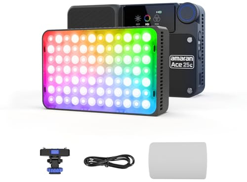 Amaran Ace 25c RGBWW LED Videolicht, 32W, 2300K-10000K, Charcoal | 5908 Lux bei 0,5 m für professionelle Beleuchtung, magnetische Befestigung, USB-C-Laden und einfache Steuerung per App.