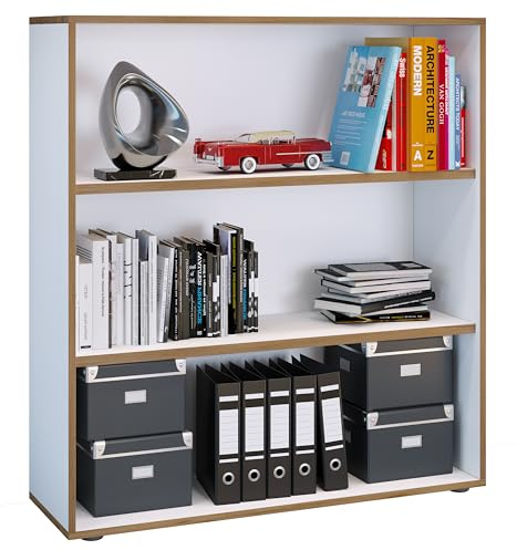 VCM Büroregal 100x32x110 cm 3 Fächer Standregal Bücherregal Aktenregal | Offener Stauraum für Ordner, Akten und Bücher - Arbeitszimmer oder Studierzimmer - Berufstätige und Studierende -