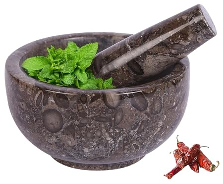 Exquisite Marble Mortar and Pestle Set - Your Ultimate Kitchen Essential for Grinding Spices, Making Guacamole, Salsa, Pesto, and Crushing Pills (Oceanic Grey, Bowl Shape (5))