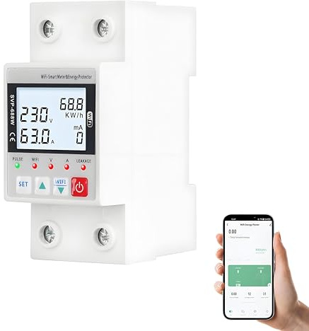 Compteur d'énergie intelligent WiFi, pour Tuya Smart Earth Fuites Survoltage Protector écran LCD Moniteur d'énergie électrique APP Télécommande 230V Mesure de puissance Voltmètre Ampèremètre